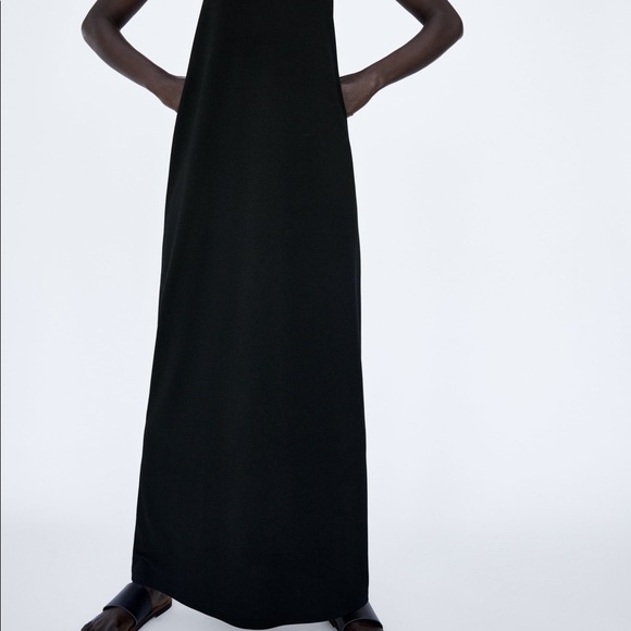ZARA Long Pleated Dress Black - Picture 3 of 8